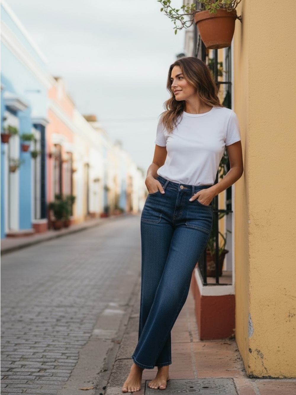 High-Rise Straight Leg Women’s Jeans in Deep Blue Wash